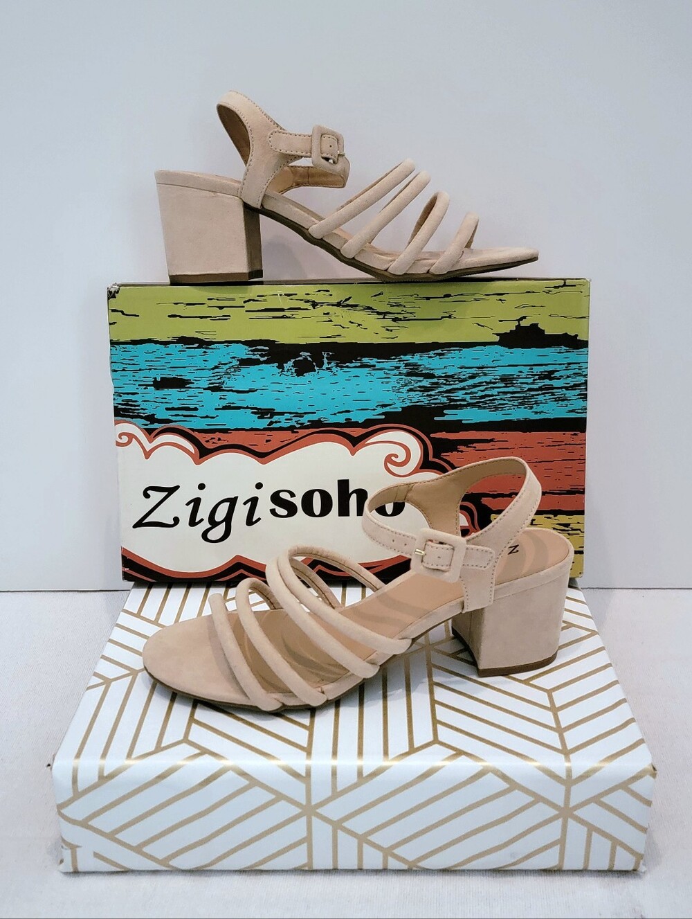 Zigi Soho Cream Nude Strappy Block Heel Dress Sandals New